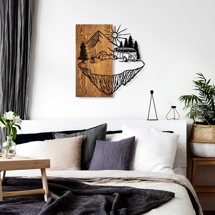 Wallity Camp Life Escultura de pared de madera y metal nogal y negro Wallity Camp Life Escultura de pared de madera y metal nogal y negro